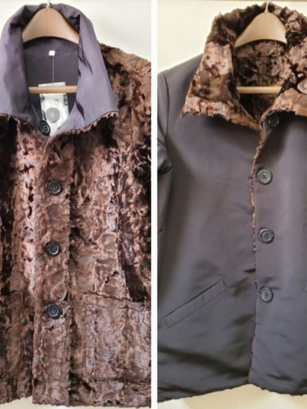 NWT Chico's Brown Faux Fur Animal Pattern Reversible Coat Jacket